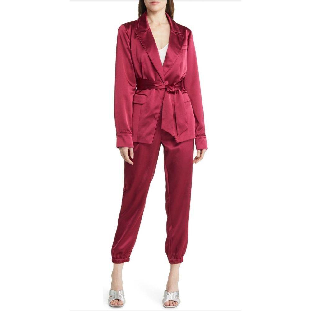 Paige Havenn Tie Waist Satin Blazer